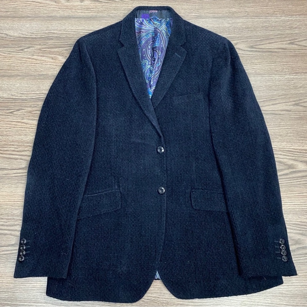 Etro Navy Blue Woven Blazer 46